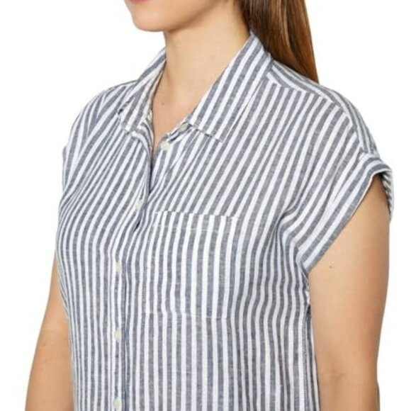 NWT - Orvis Ladies Short Sleeve Linen Blend Shirt Blue Stripe - Size XXL (18-20) - Picture 4 of 5